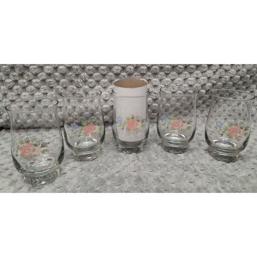 Set of 5 Pfaltzgraff Glasses Tea Rose Libbey Perennial 5.25" Water Tumbler Tulip